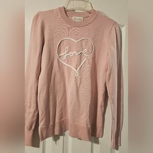 Marled Love Heart Lightweight Sweater Rayon Pink White Women's Size XS